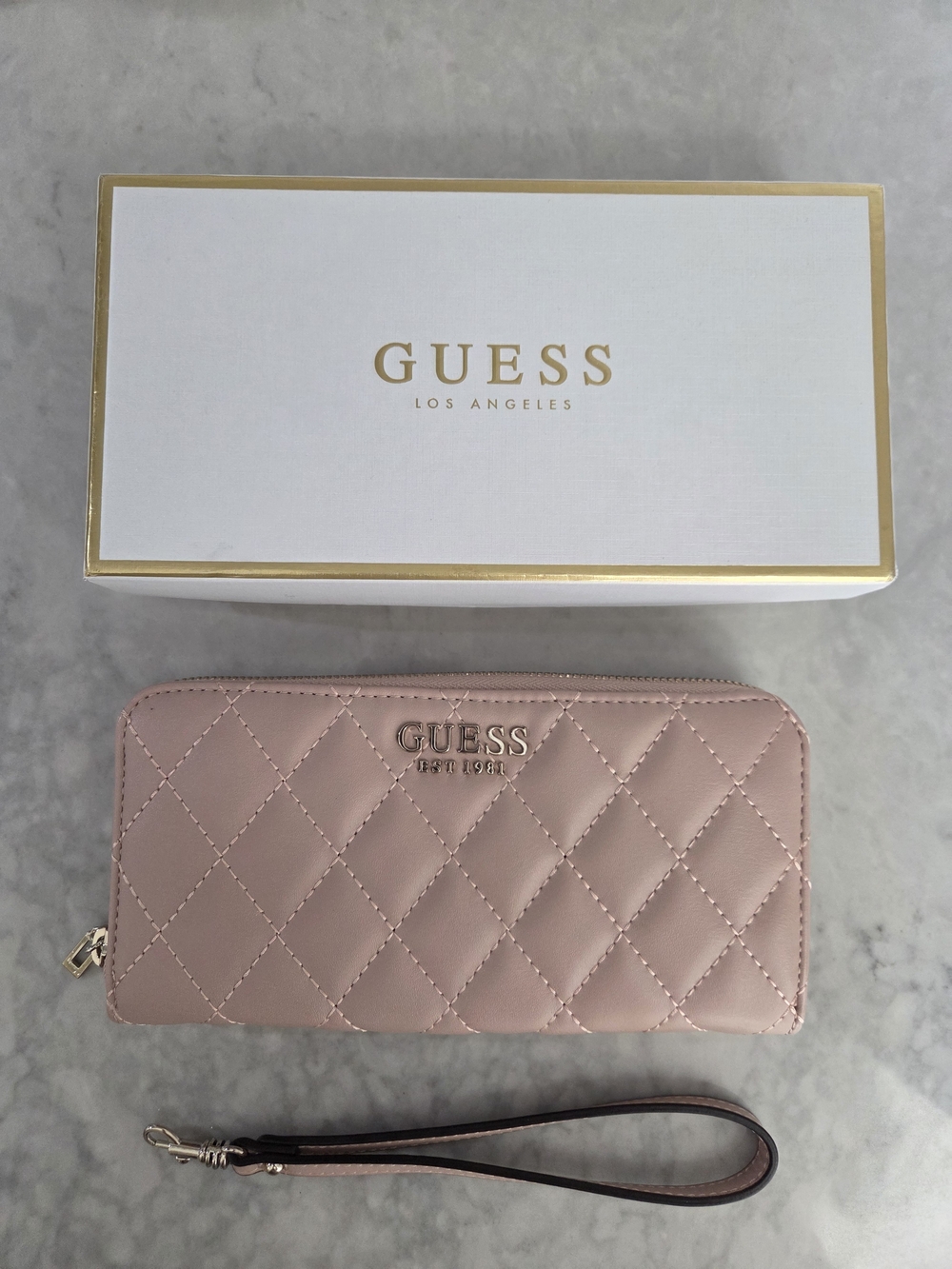 GUESS Quilted Zip-Around Wristlet Wallet in Light Pink